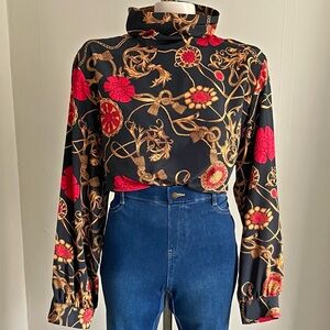 Vintage Pappagallo 80’s 90’s floral filigree tassel timeless mockneck top